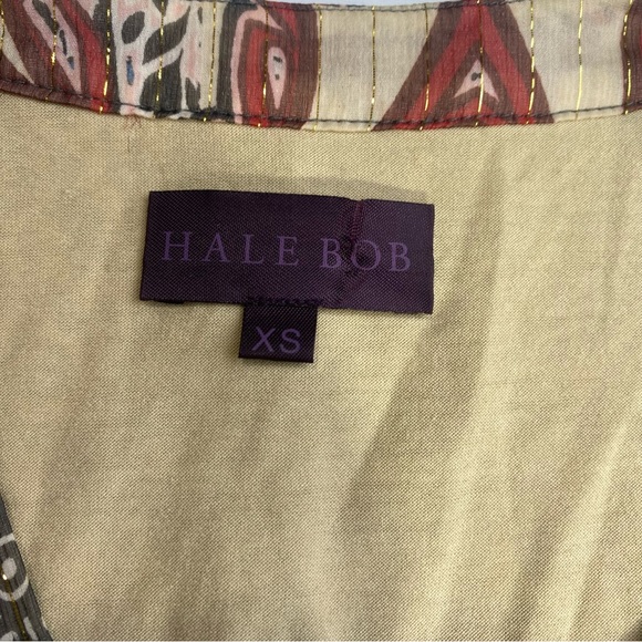 Hale Bob 100% Silk Red Paisley Print Metallic Gold Stripped Jeweled Blouse XS - Picture 11 of 16